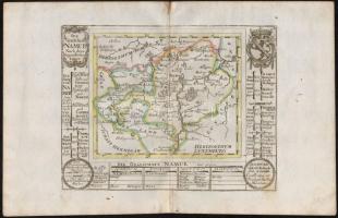 cca 1700 Namur és környékének két térképe. Színezett, díszes kartusú rézmetszet. Megjelent: Johann Hofmann Atlas Curieux oder neuer und Compendieuser Atlas. (Augsburg, 1700). Méret: 29x20 cm / cca 1700 Map of Namur and area. 2 maps Colored etching 31x20 cm