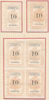 Miskolc 1920 Anyakönyvi kivonati díj 10K, 2 féle szín + négyestömb jobb oldalon és alul fogazatlan. Mind elfogazott! (~38.000)