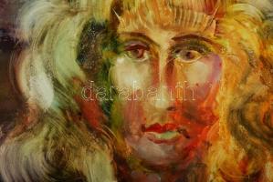 Szász jelzéssel: Női fej hallal. Olaj, fémlemez, keretben, 45×37 cm