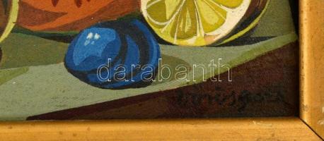 Vörös jelzéssel: Asztali csendélet. Olaj, karton, keretben, 13×19 cm