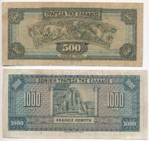 Görögország 1926. 1000D piros felülbélyegzéssel + 1932. 500D T:III,III- Greece 1926. 1000 Drachmai w...