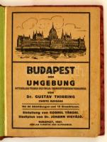 Dr. Thirring Gusztáv: Budapest und umgebung. Bp., 1927, Turistaság és Alpinizmus, 140+2+12 p.+1 t.Második kiadás. Átkötött modern félvászon-kötés, az eredeti kötés elülső papírborítóját az átkötésnél felhasználták, szövegközti és egészoldalas fekete-fehér illusztrációkkal, város térképpel, német nyelven. / Half-linen-binding, in corded binding, in German language.