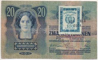 1913. 20K hamis "Lajtabánság 100K" bélyeggel és bélyegzéssel (fake stamp and overprint) T:...