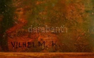 Vilhelm jelzéssel: Kompozició. Olaj, karton, üvegezett keretben, 12×30 cm