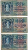 1913. 20K (3x) mindhárom I. kiadás, kettőn román felülbélyegzés T:III,III-