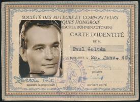 1949 a Magyar Színpadi Szerzők Egyesülete fényképes tagsági igazolványa Zoltán Pál (1921-1975) színé...