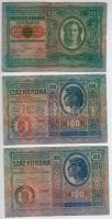 1912. 100K mindkét oldal német, piros "DEUTSCHÖSTERREICH" felülbélyegzéssel + 100K (2x) eg...