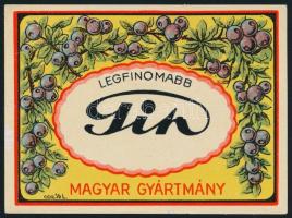 cca 1920-1930 Legfinomabb Gin italcímke, 9.5x7 cm.
