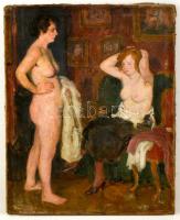 Szüle Péter (1886-1944): Öltözködő aktok. Olaj, vászon, jelzés nélkül,  68×55 cm