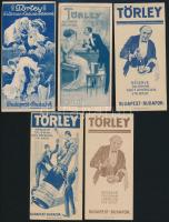 cca 1920 Törley számolócédulák, 6 db, Klössz Gy., Kunossy, Globus, 13,5x6,5 cm