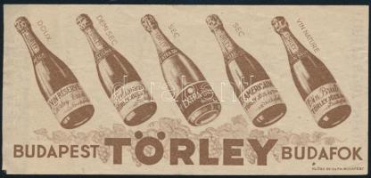 cca 1920 Törley számolócédulák, 6 db, Klössz Gy., Kunossy, Globus, 13,5x6,5 cm