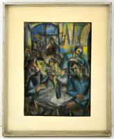 Schönberger Armand (1885-1974): Asztaltársaság. Pasztell, papír, foltos, jelzett, üvegezett keretben...