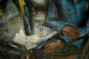 Schönberger Armand (1885-1974): Asztaltársaság. Pasztell, papír, foltos, jelzett, üvegezett keretben...