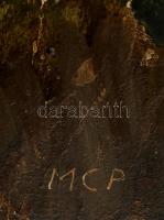 Molnár C. Pál (1894-1981): Église dans le montagne. Olaj, farost, jelzett, keretben, 44×58 cm