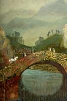 Molnár C. Pál (1894-1981): Église dans le montagne. Olaj, farost, jelzett, keretben, 44×58 cm