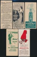 cca 1920-1940 Vegyes számolócédulák, 6 db, (Dr. Oetker, Kristály ásvány - Szt. Lukácsfürdő forrás vize, Meinl Gyula, Louis Francis&Co Pezsgőgyártelep), az egyik hátán ceruzás  írás.