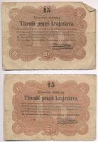 1849. 15kr Kossuth bankó (2x) T:IV