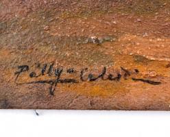 Pállya Celesztin (1864-1948): Kipakolás a piacon. Olaj, falemez, jelzett, 12×14,5 cm