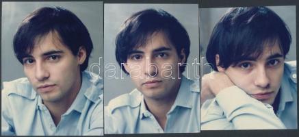 cca 1978 Rudolf Péter(1959-) színművész 3 db aláírt, vintage fotója még ,,hajas" korából, 12,5x9,5 cm