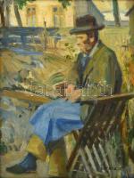Kotász Károly (1872-1941): Ülő férfi. Olaj, karton, jelzett, üvegezett keretben, 40×30 cm