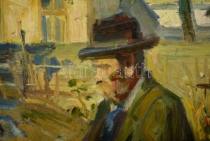 Kotász Károly (1872-1941): Ülő férfi. Olaj, karton, jelzett, üvegezett keretben, 40×30 cm