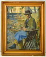 Kotász Károly (1872-1941): Ülő férfi. Olaj, karton, jelzett, üvegezett keretben, 40×30 cm