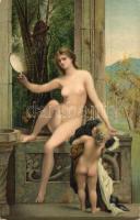La Vérité / nude lady, erotic art postcard, Stengel & Co. No. 29008. litho s: P. J. A. Baudry