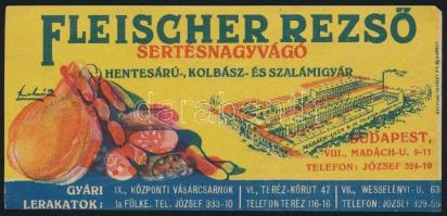 cca 1920 Fleischer Rezső Sertésnagyvágó reklámos lito számolócédula, Grafikai Intézet Rt.