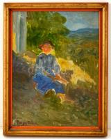 Nagy jelzéssel: Pihenő fiú (1906). Olaj, katon, üvegezett keretben, 33×24 cm