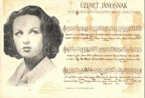 Üzenet Jánosnak, Hetényi-Heidlberg Ernő verse. Walter László zenéje. Kottás zenés lap / Hungarian music sheet postcard