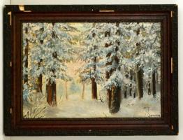 Perlmutter jelzéssel: Téli erdő. Olaj, vászon-karton, keretben, 40×60 cm