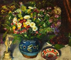 Basch Andor (1885-1944): Virágcsendélet. Olaj, vászon, jelzett, sérült antik keretben, 51×59 cm