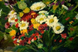 Basch Andor (1885-1944): Virágcsendélet. Olaj, vászon, jelzett, sérült antik keretben, 51×59 cm