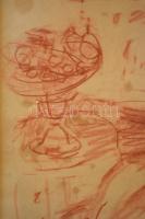 Czóbel Béla (1883-1976): Lány masnival. Vöröskréta, papír,  jelzett, foltos, üvegezett keretben, 46×...