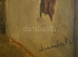 Sinda Nándor (1893-?): Régi konyha. Olaj, falemez, jelzett, antik keretben, 25×35 cm