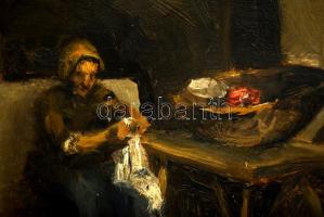 Sinda Nándor (1893-?): Régi konyha. Olaj, falemez, jelzett, antik keretben, 25×35 cm