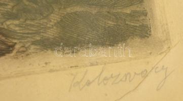 Kolozsváry Sándor (1896-1944): Élet. Rézkarc, papír, jelzett, gyűrődéssel, üvegezett keretben, 33×20...