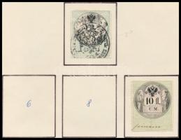 Ausztria 1854 12 db okmánybélyeg, közte 2 vízjeles, albumlapon