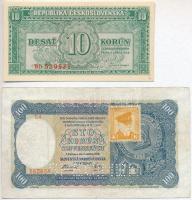 Szlovákia 1940. 100K "MINTA"  perforációval + Csehszlovákia 1950. 10K T:I--III Slovakia 1940. 100 Korun with "SPECIMEN" perforation + Czechoslovakia 1950. 10 Korun C:AU-F Krause 10, 69