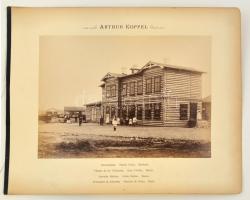 cca 1890 Ochta vasútállomás, Irinowka vasút, Arthur Koppel, kartonra kasírozva, feliratozva, 20x27 cm / Ochta Station, Irinkowka Railway, photo