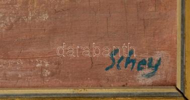 Schey Ferenc (1925-1997): Bohóc. Olaj (repedezett), vászon, jelzett, keretben, 70×60 cm