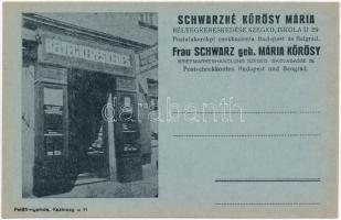 Schwarzné Kőrösy Mária bélyegkereskedése Szegeden. Iskola utca 29. reklámlap / Briefmarkenhandlung / Hungarian stamp dealer shop advertisement from Szeged
