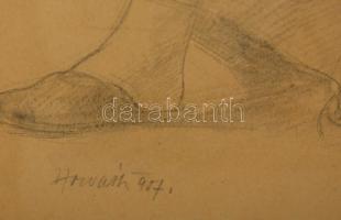 Horváth jelzéssel: Tanilány rajz. Ceruza, papír, üvegezett keretben, 50×38 cm