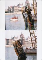 cca 1985 Budapest, egy autóbusz roncsának kiemelése a Dunából, 5 db szabadon felhasználható vintage ...