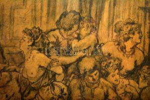 1914 Olvashatatlan jelzéssel: Pajzán mulatság. Ceruza, papír, üvegezett kerteben, 38×56 cm