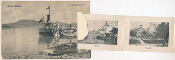 Fonyód, Balatonfonyód; Gőzhajó kikötő a Kisfaludy gőzössel. leporellolap belül a Király szállodával ...