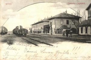 1907 Cegléd, Indóház, vasútállomás, vagonok. Sárik Gyula kiadása (fl)