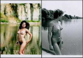 cca 1973 Vízparti hableányok, 4 db szolidan erotikus fotó, vintage negatívokról készült mai nagyítások, 25x18 cm / 4 erotic photos, 25x18 cm