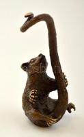 Óratartó, ékszertartó maki majom figura, réz, jelzett (Elir), m: 14 cm