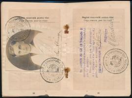 1921 Román útlevél, különféle bejegyzésekkel